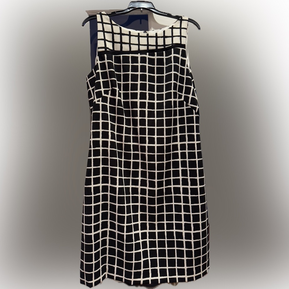 Chaps Women's Black White Sleeveless Sheath Dress Striped Check Size 14